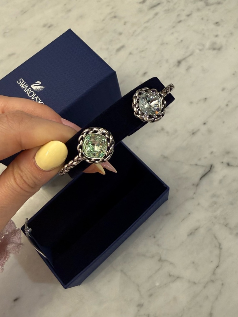 Swarovski Silver-Tone Bracelet with Green and Clear Crystals
